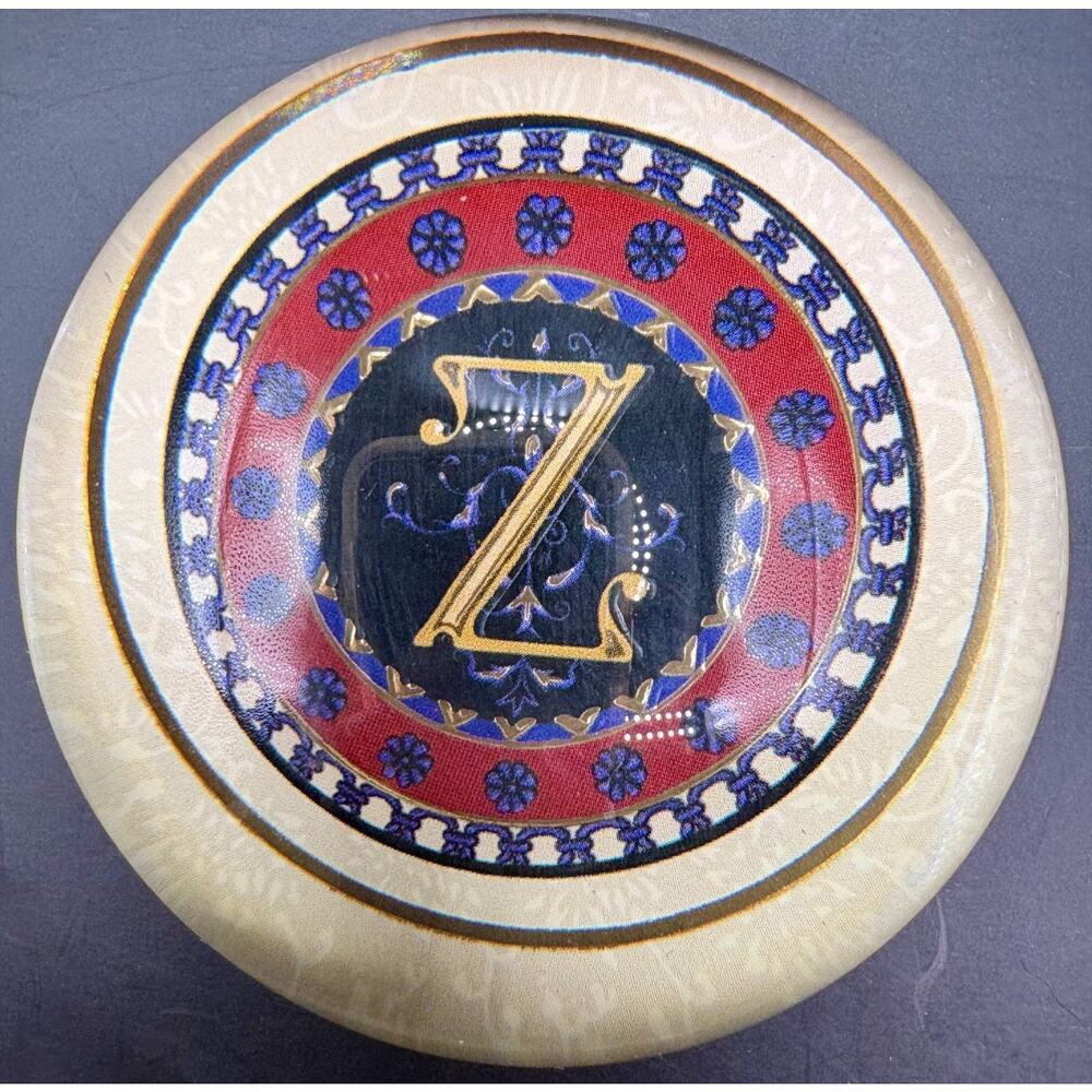 Glass Paperweight 3.5” Monogrammed -Z- Punch Studio France Crystal Art